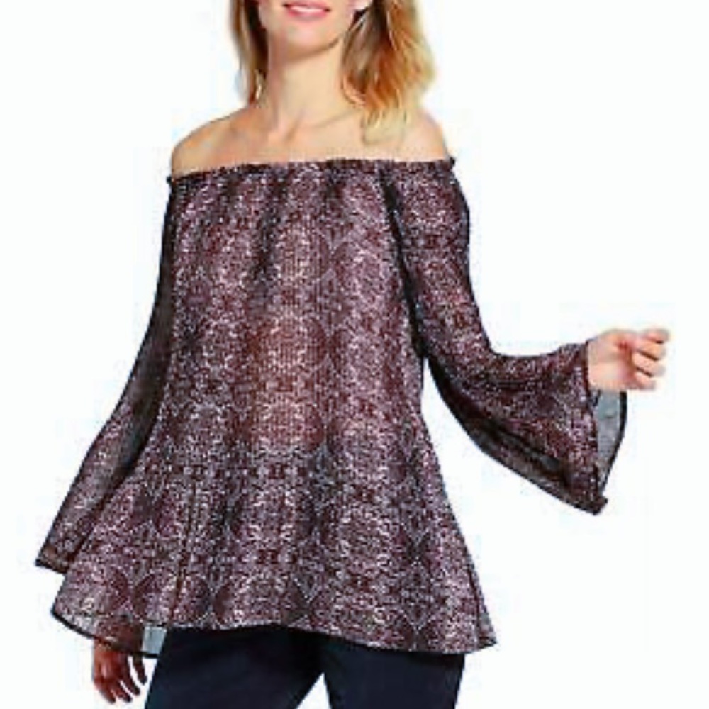 Sheer Multicolor Off Shoulder Crinkle Top